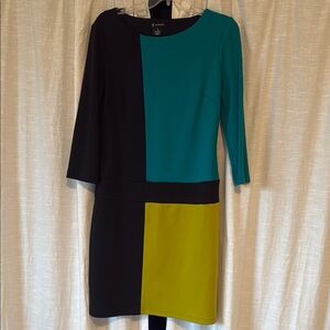 Colorblock Dress with Teal and Yellow Accents
